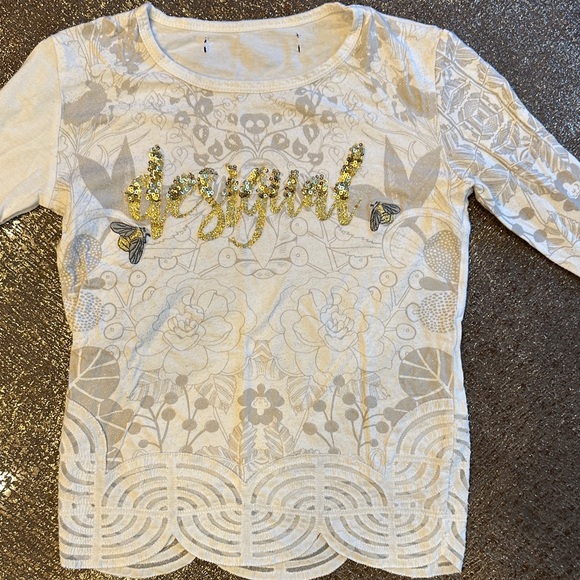 Desigual Gold and Cream Long Sleeve Tee - Picture 1 of 4